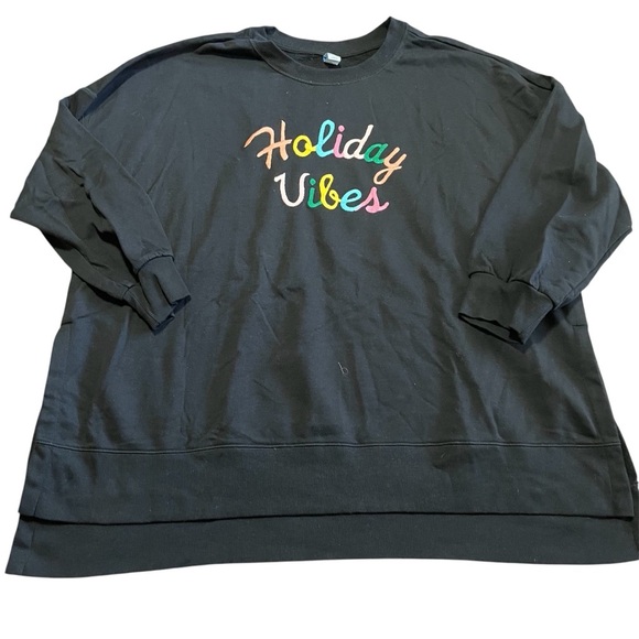 Holiday vibes Oversized tunic crewneck sweater Size 2x embroidered Christmas - Picture 1 of 6